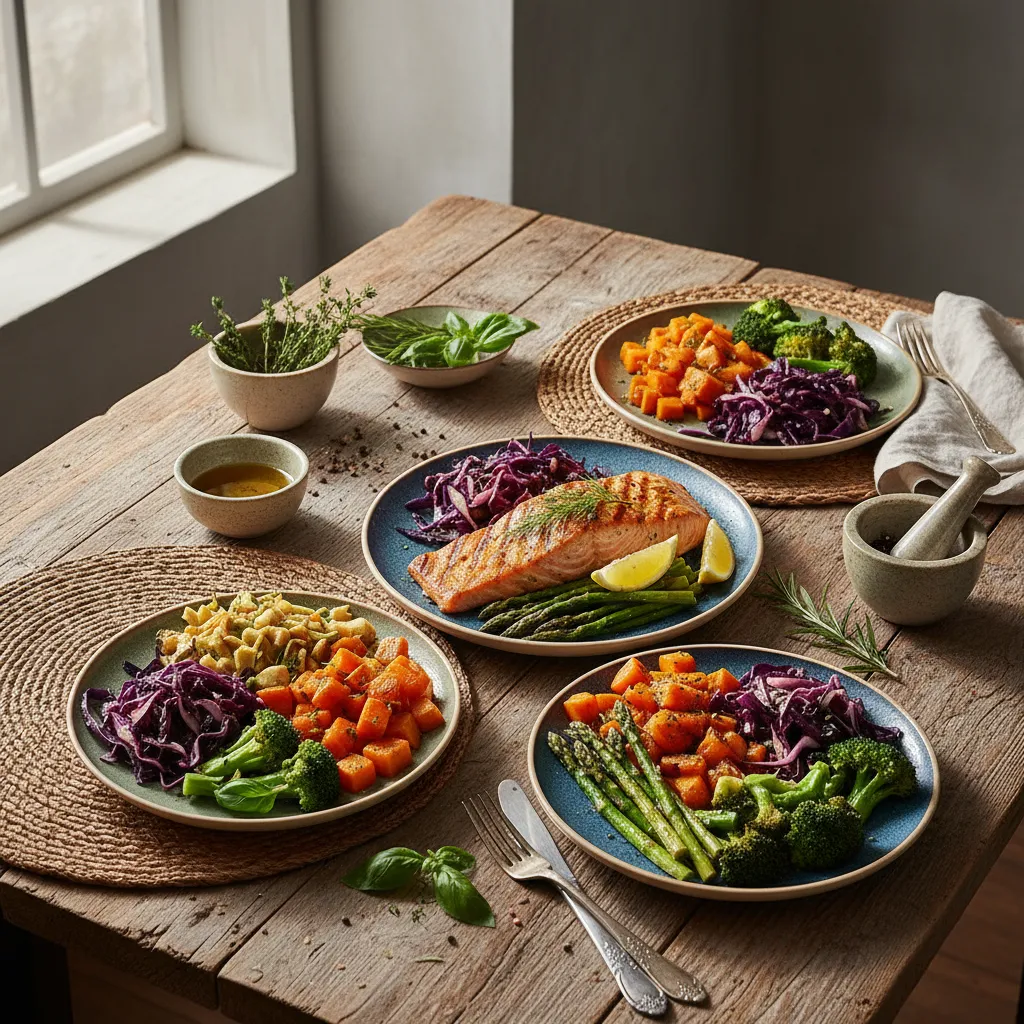 Colorful anti-inflammatory vegetables and healthy dinner ingredients
