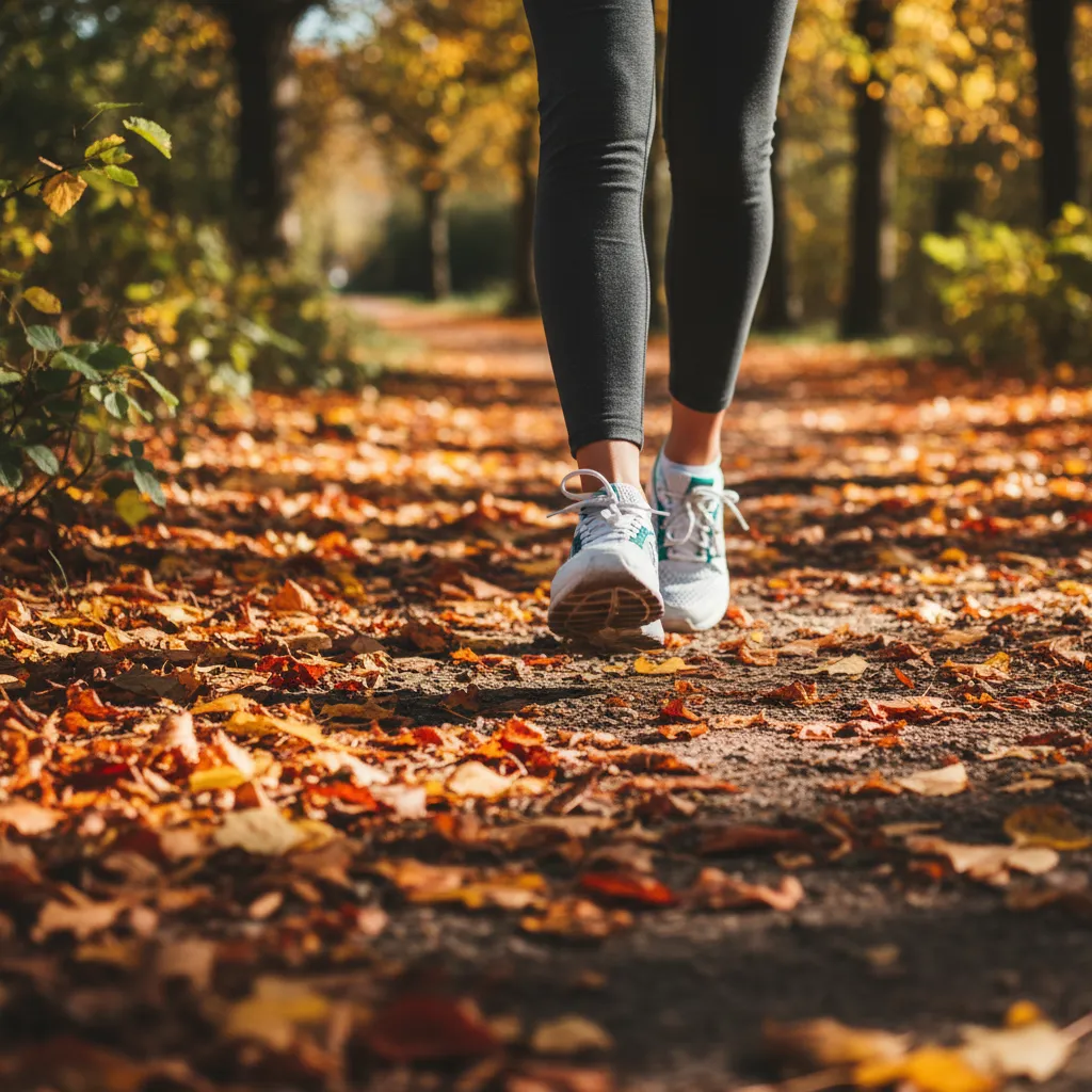 Woman over 40 walking outdoors for health and fitness